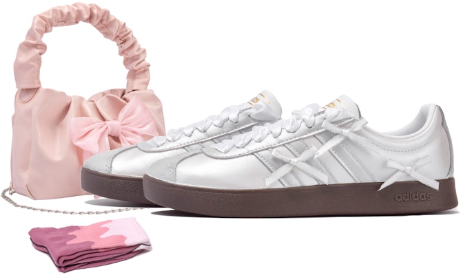 【定製球鞋】 adidas neo VL Court 2.0 OKHR 銀色泉水 蝴蝶結貼布 絲質鞋帶 低筒 球鞋 男女款 白銀 Buy 【定製球鞋】 adidas neo VL Court 2.0 OKHR 銀色泉水 蝴蝶結貼布 絲質鞋帶 低筒 球鞋 男女款 白銀
