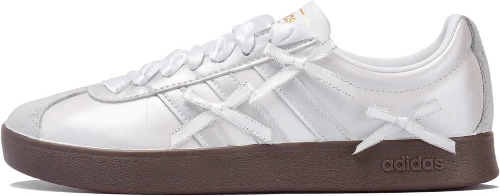 【定製球鞋】 adidas neo VL Court 2.0 OKHR 銀色泉水 蝴蝶結貼布 絲質鞋帶 低筒 球鞋 男女款 白銀 Order 【定製球鞋】 adidas neo VL Court 2.0 OKHR 銀色泉水 蝴蝶結貼布 絲質鞋帶 低筒 球鞋 男女款 白銀