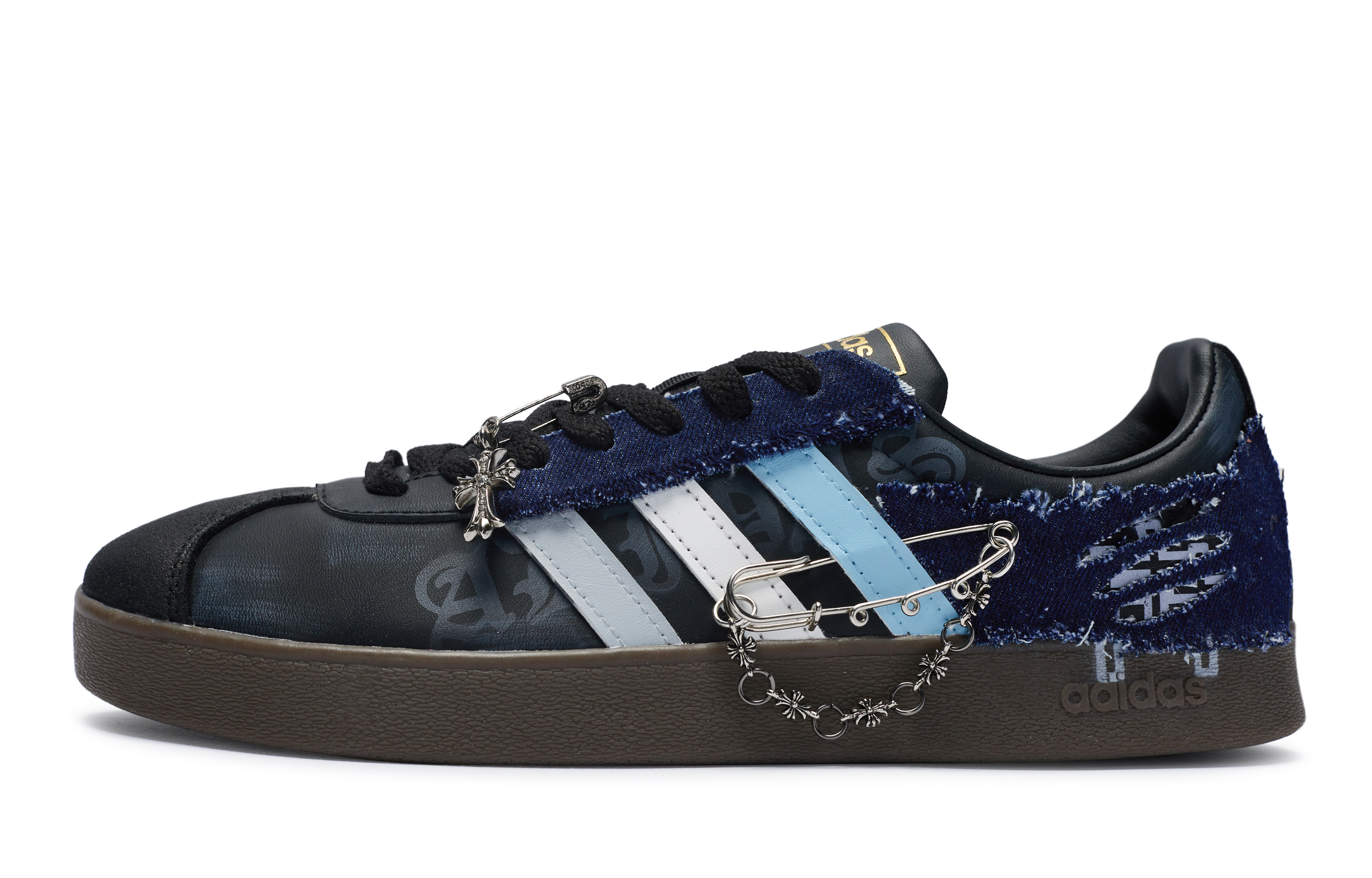 Order [Sepatu Custom] adidas Neo VL Court 811 'Cross Heart Denim Patch Hitam Biru Putih Abu' ID6017(Team80-男女同款信仰不灭)