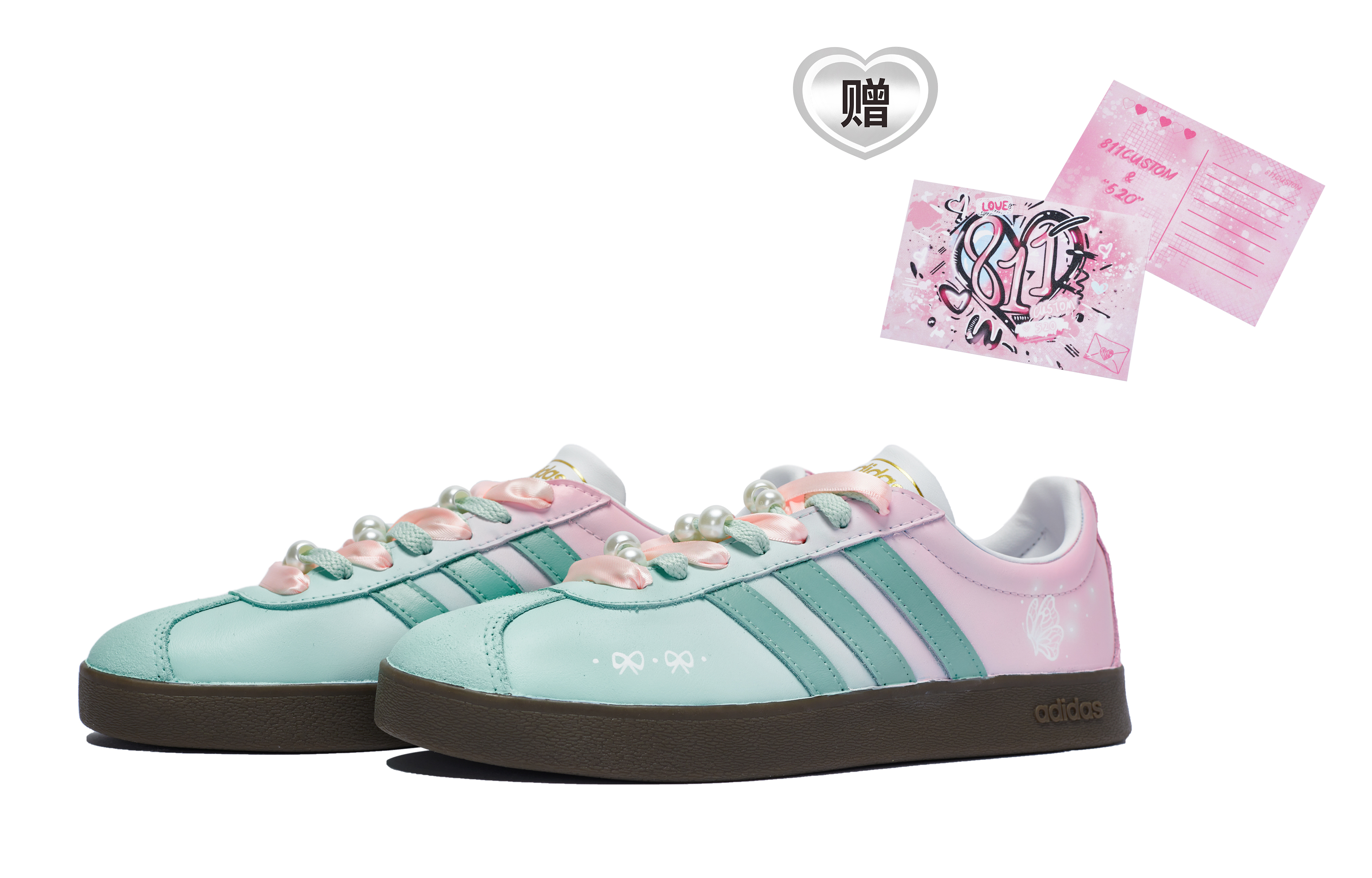[Custom Shoes] adidas neo VL Court 811 'Mint Green Pink Butterfly Lover'