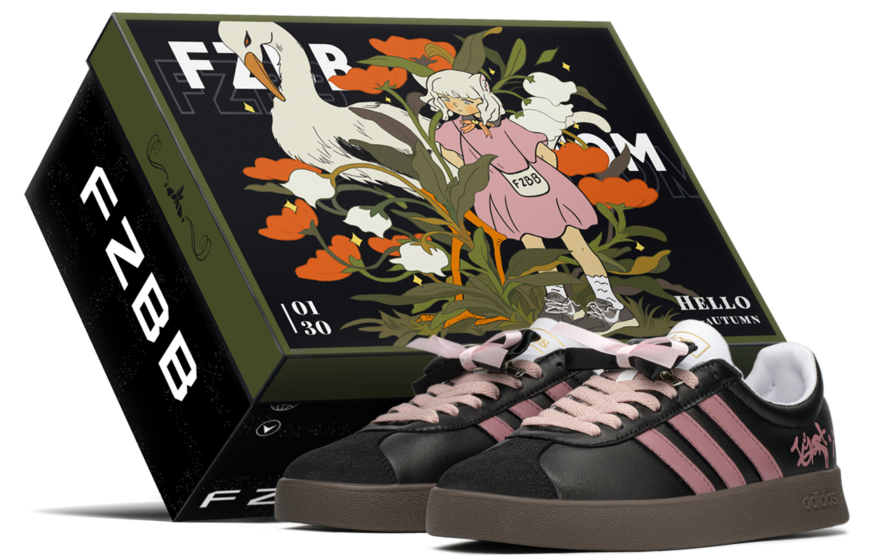 [Custom Shoes] adidas Neo VL Court 'Black Pink Graffiti Gift Box'