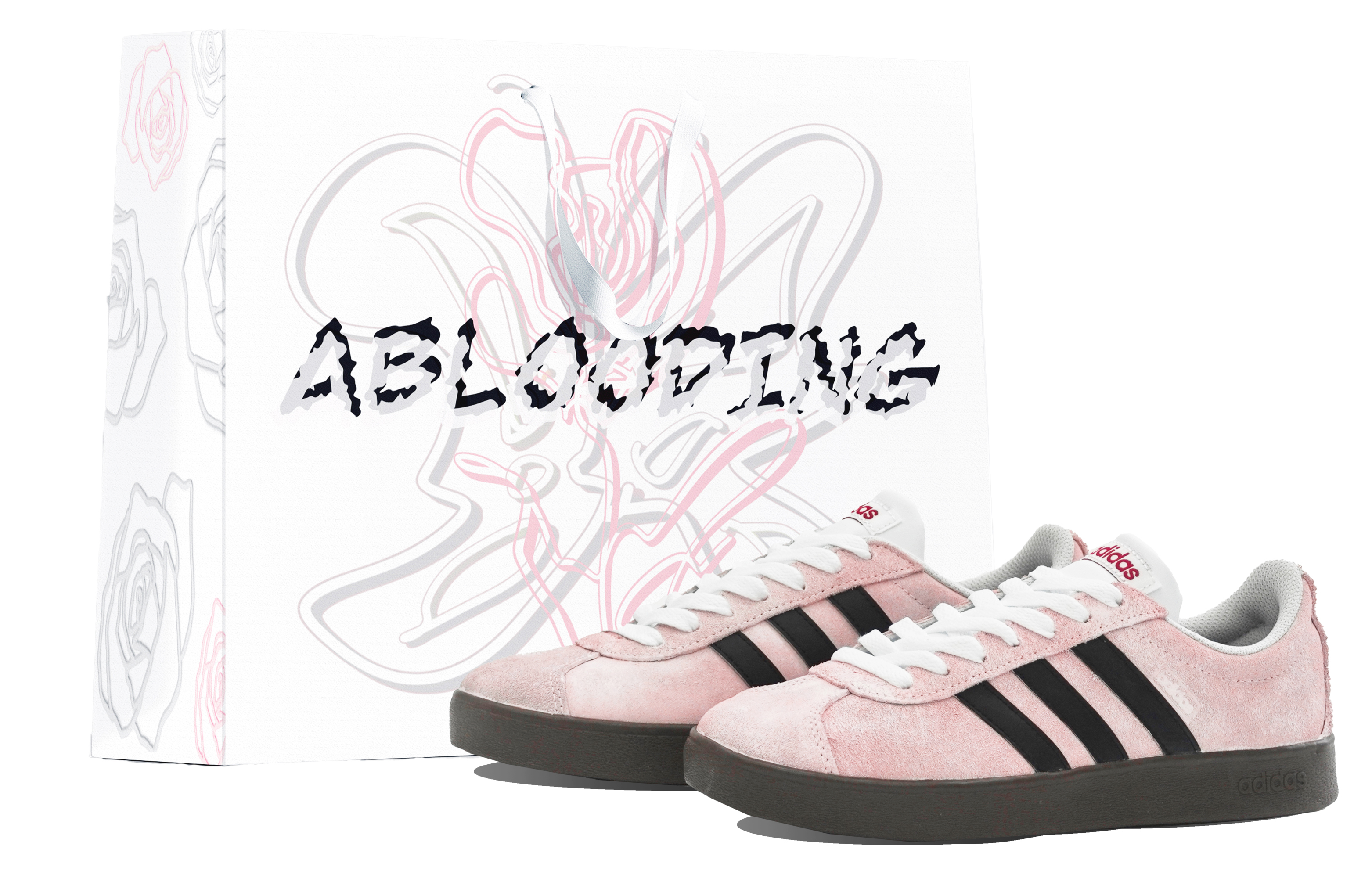 Order 【訂製球鞋】adidas neo Vl Court ABLOODING 蜜桃公主 芭蕾風甜酷 做舊泛白 復古雜色 低筒 板鞋 男女同款 髒髒粉