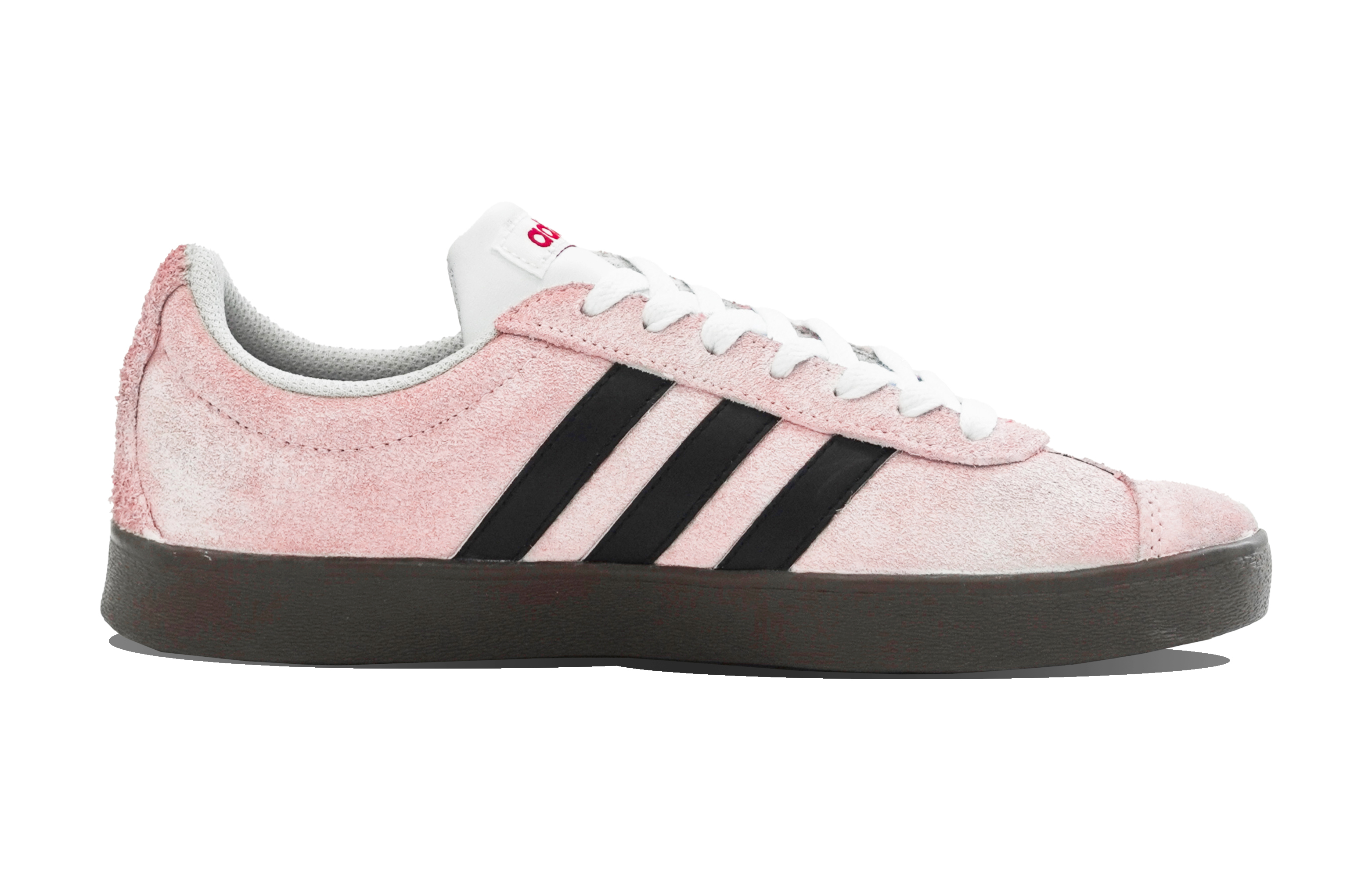 Shop 【訂製球鞋】adidas neo Vl Court ABLOODING 蜜桃公主 芭蕾風甜酷 做舊泛白 復古雜色 低筒 板鞋 男女同款 髒髒粉