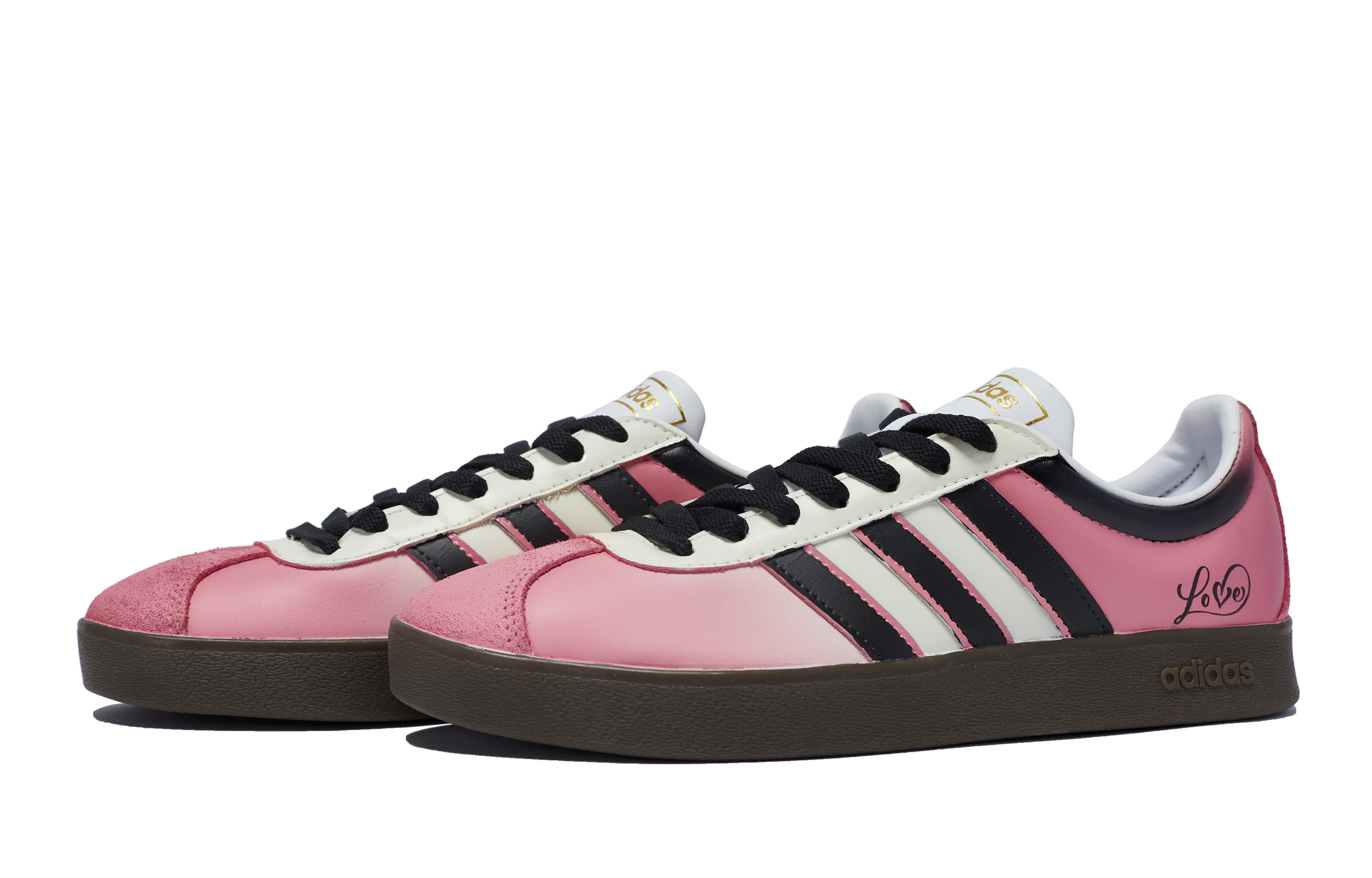Shop [Sepatu Kustom] adidas Neo VL Court 'Pink-Hitam-Beige' ID6015(Team80-男女同款热恋桃粉)