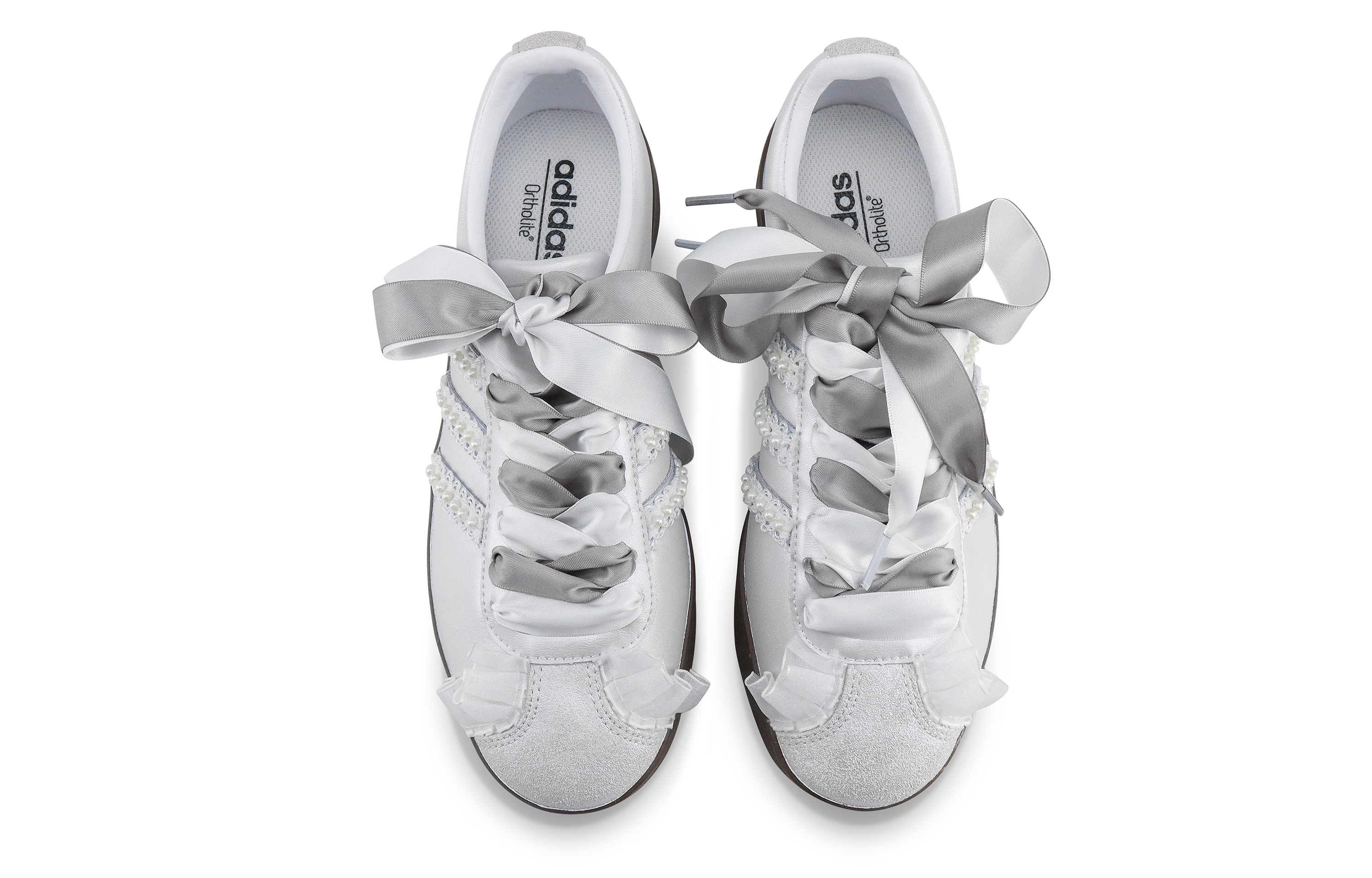 Purchase 【訂製球鞋】 adidas neo Vl Court 淺墨染指 芭蕾愛麗絲 甜妹風 珍珠花邊 低筒 板鞋 男女同款 銀白