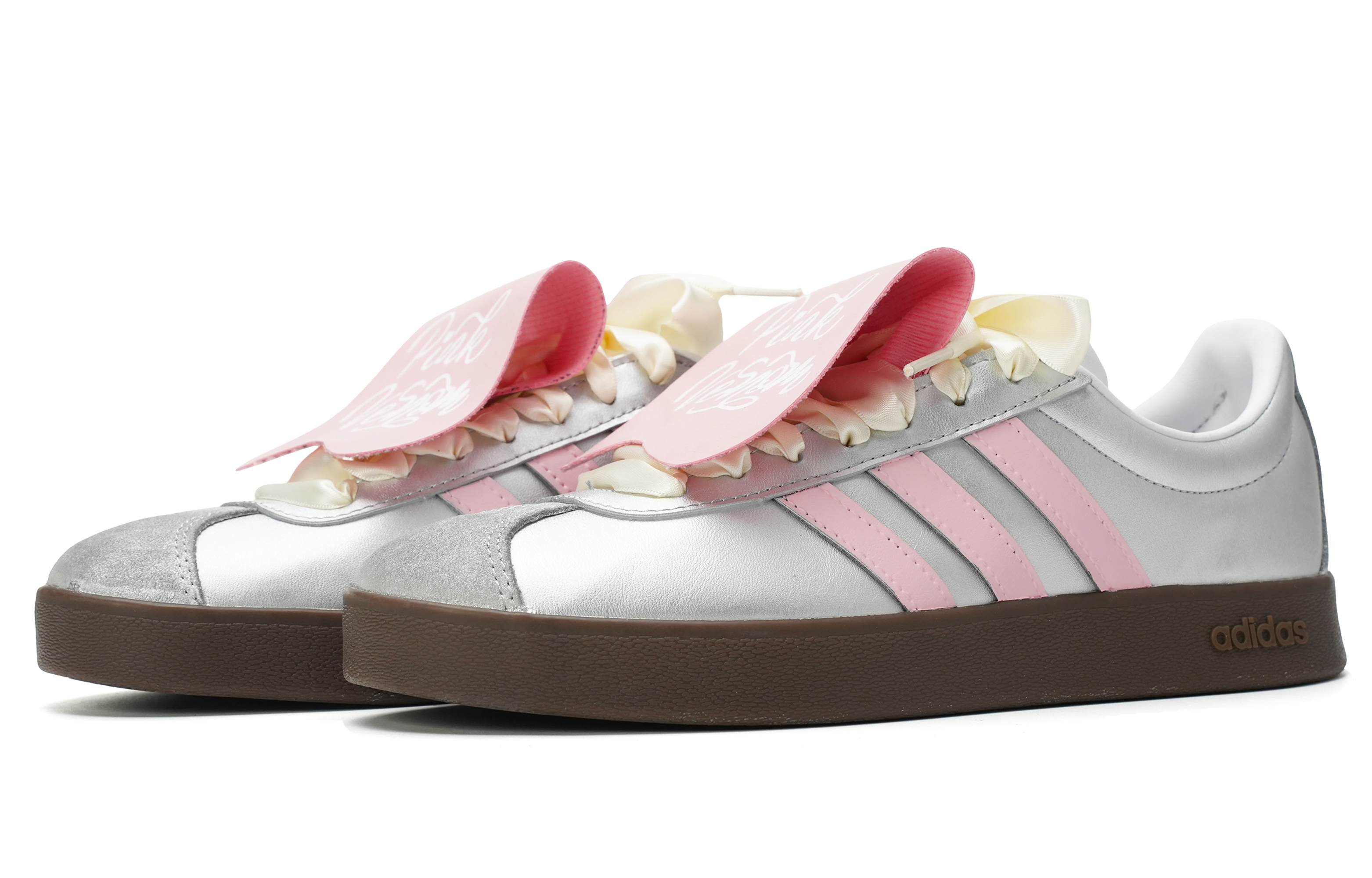 Shop 【訂製運動鞋】 adidas neo Vl Court 甜酷銀粉芭蕾 夏日純欲 Y2K復古簡約風 低筒 板鞋 男女同款 銀粉