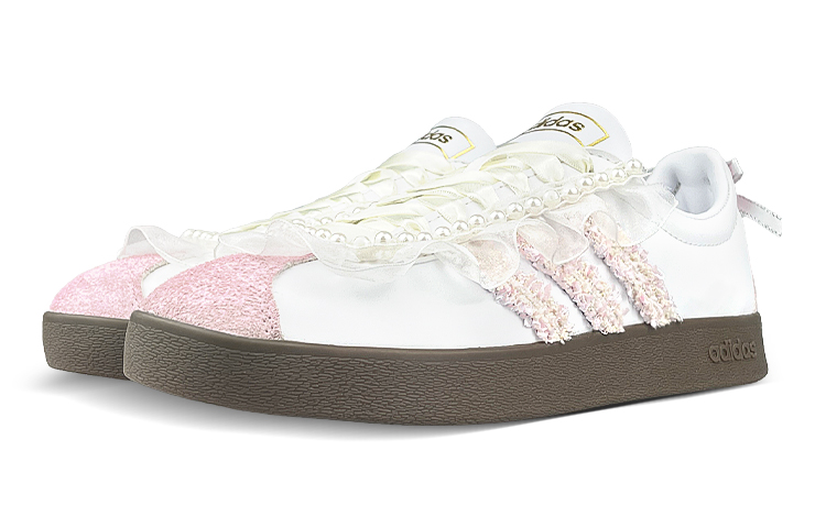 [Custom Shoes] adidas Neo VL Court 'White Pink Brown - French Pearl Lace' 圖 3