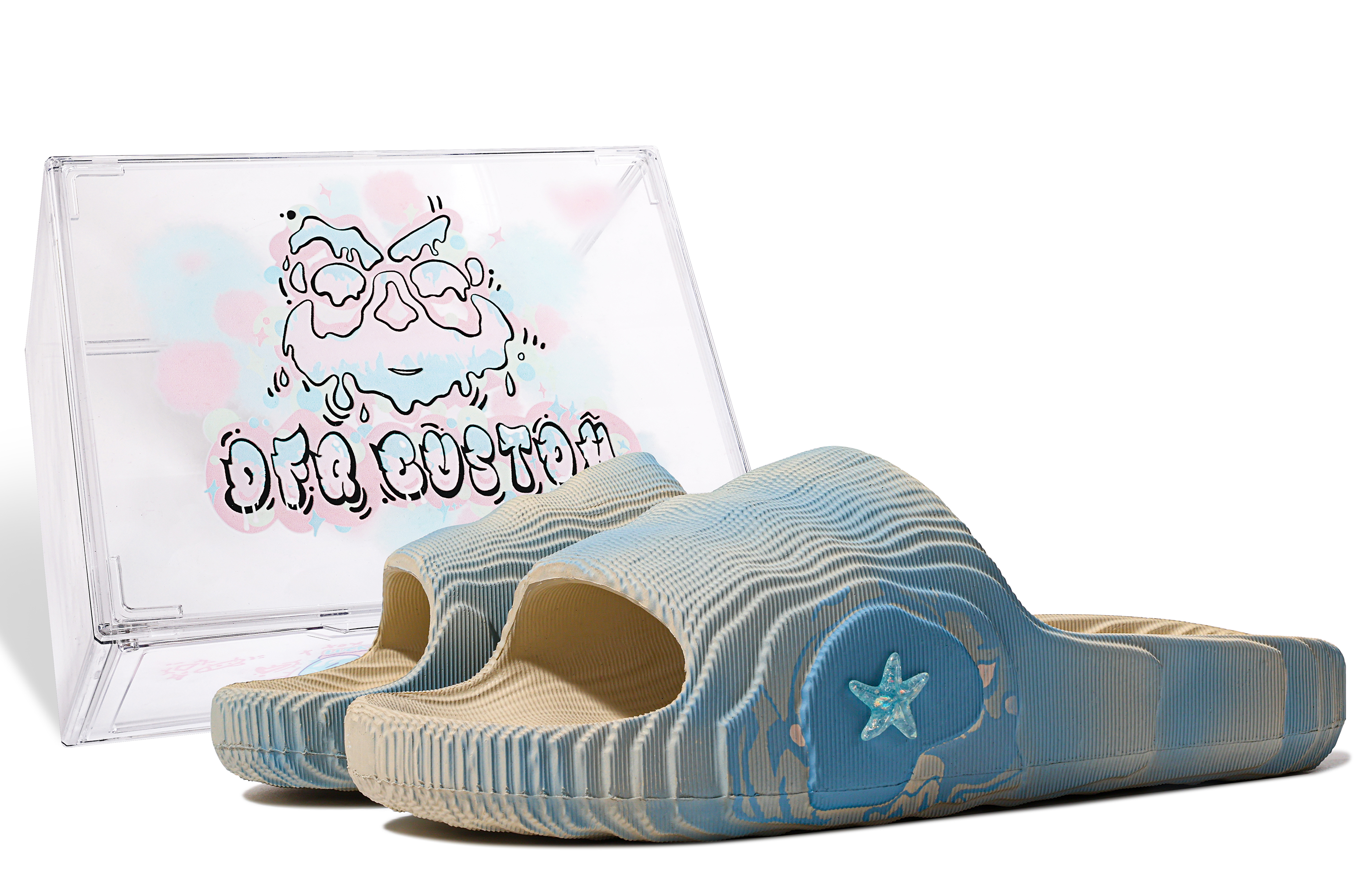 Buy [Sepatu Kustom] adidas Originals Adilette 'Pantai Musim Panas Biru Putih' GX6950(TeamM-男女同款夏日海滩-BOX)