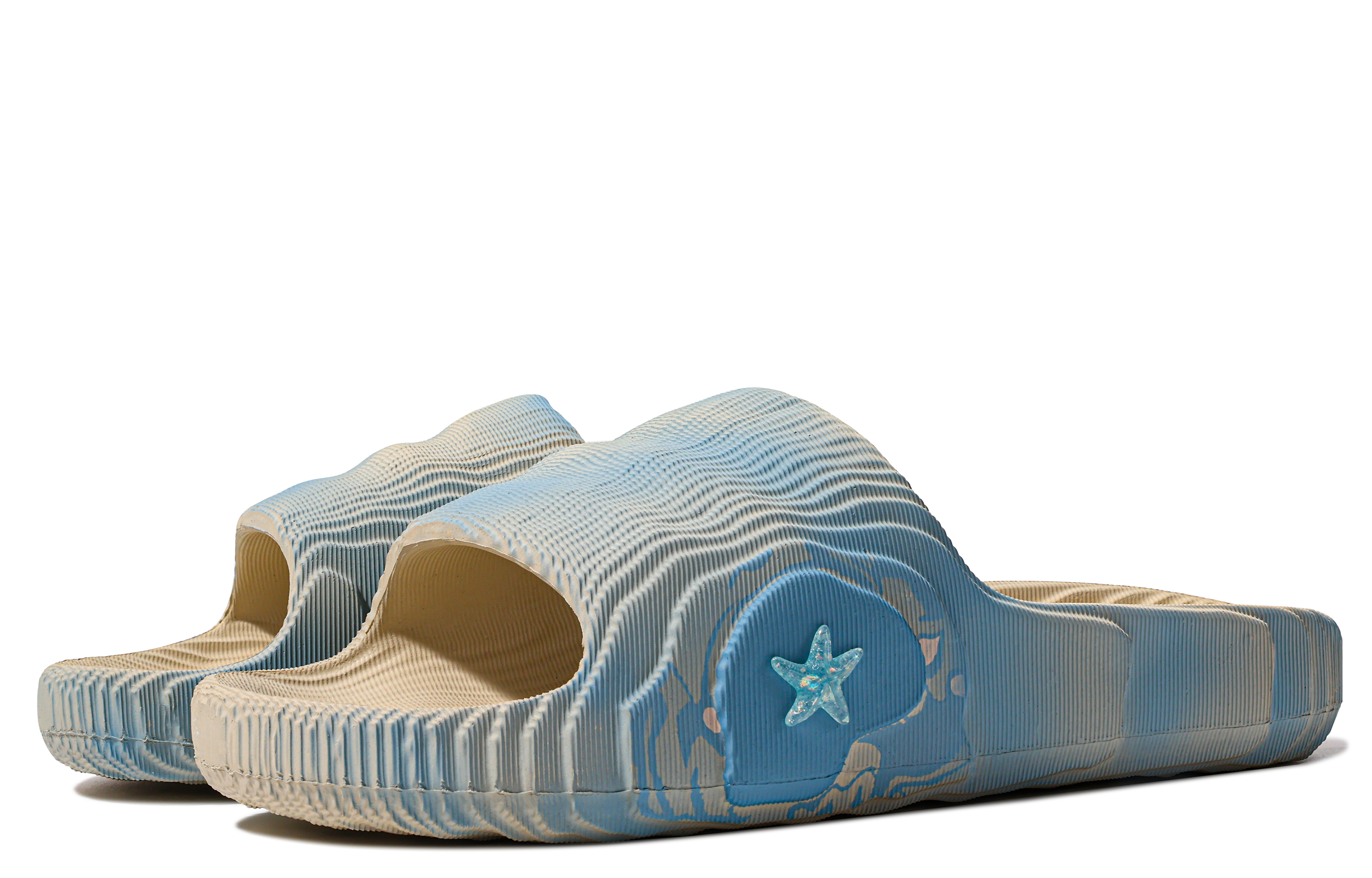 Shop [Sepatu Kustom] adidas Originals Adilette 'Pantai Musim Panas Biru Putih' GX6950(TeamM-男女同款夏日海滩-BOX)