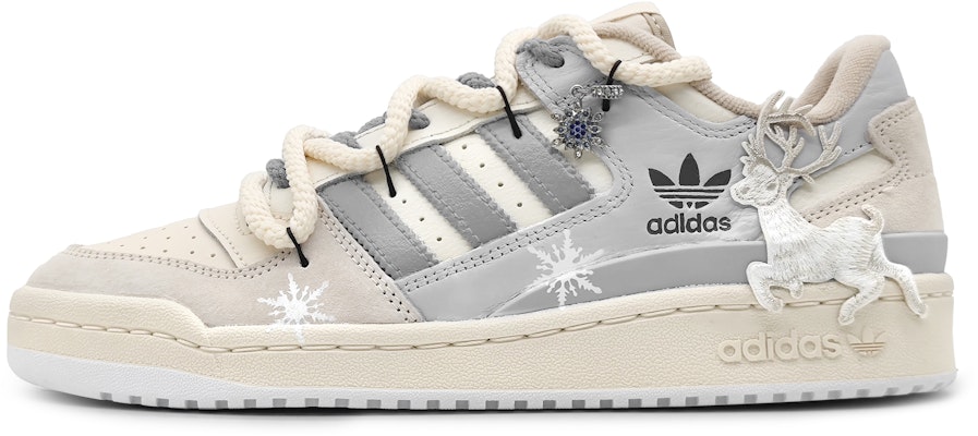 【訂製球鞋】adidas originals FORUM 雪中麋鹿 玩趣藝術 雪花 聖誕 特別禮盒 解構雙鞋帶 低筒 板鞋 男女同款 淺灰 Order 【訂製球鞋】adidas originals FORUM 雪中麋鹿 玩趣藝術 雪花 聖誕 特別禮盒 解構雙鞋帶 低筒 板鞋 男女同款 淺灰