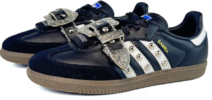 Shop 【訂製球鞋】 adidas originals Samba OG 如意 馬蹄扣 哥特 暗黑風 高級 低筒 板鞋 男女款 黑白