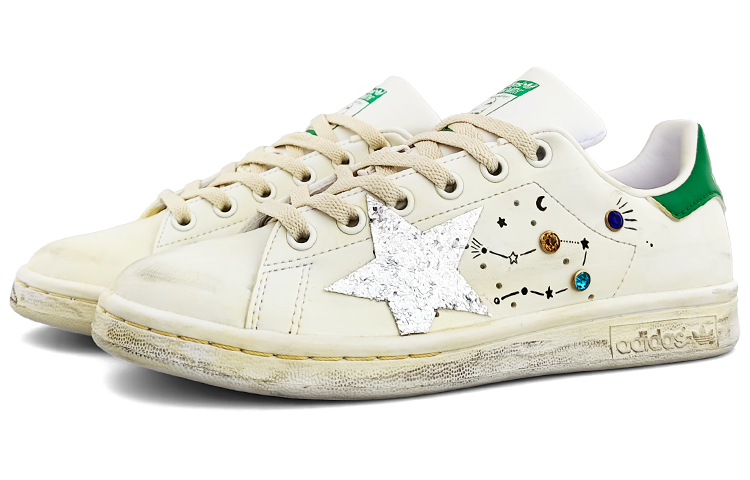 Shop 【客製化球鞋】 adidas originals StanSmith 星圖軌跡 復古 時尚 亮片 鑲鑽 減震防滑 低筒 板鞋 男女款 白綠