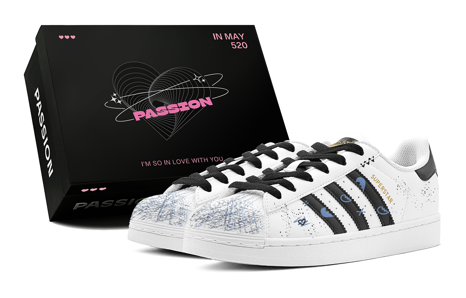 Buy Zapatillas adidas Originals Superstar 'Graffiti Corazón Negro Azul' EG4958(TeamS-黑蓝爱心涂鸦S-BOX)