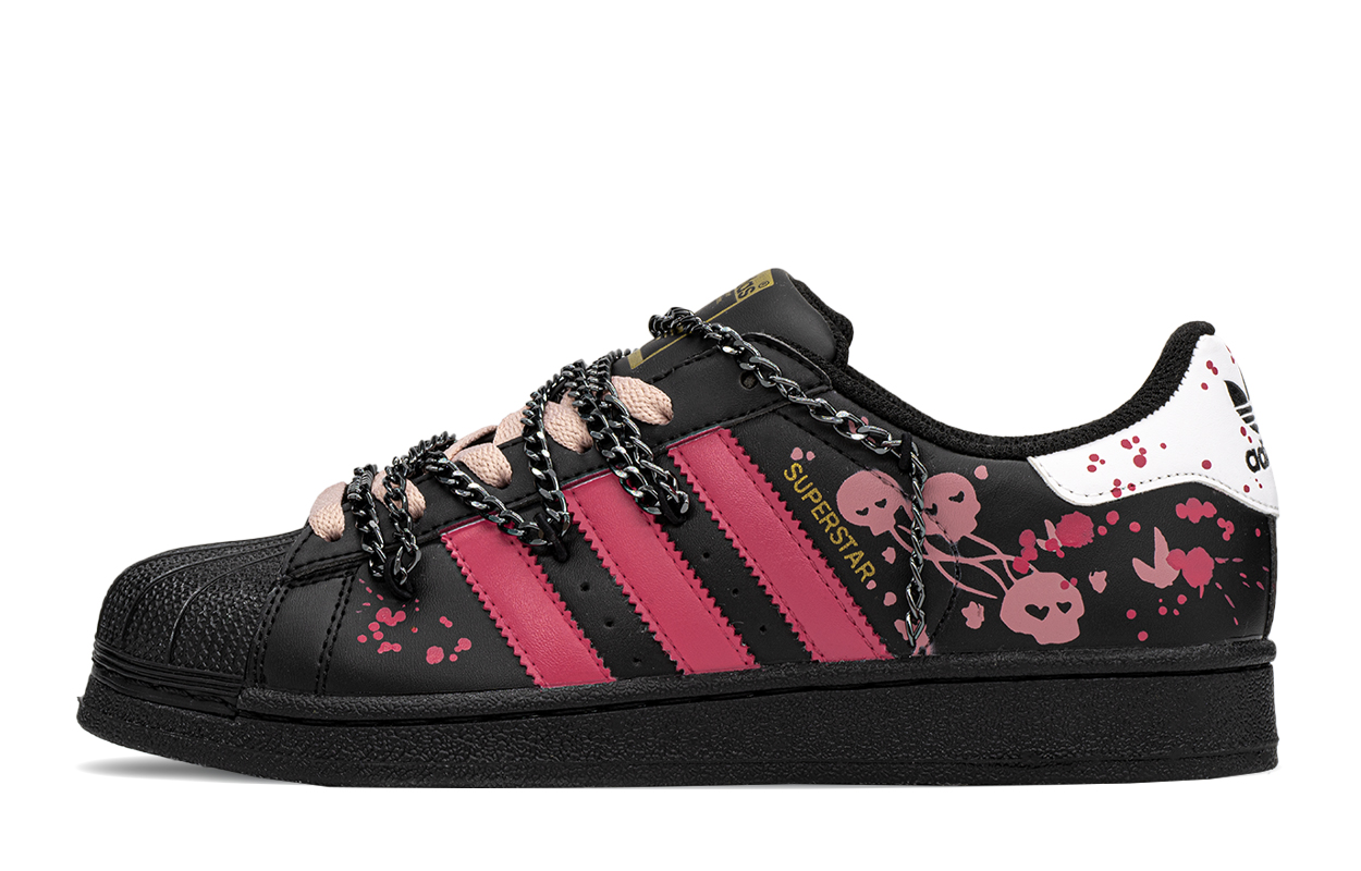 Order 【訂製運動鞋】adidas originals SUPERSTAR 合成皮革 FZBB 減齡禮盒 亞文化 骷髏頭 暗黑 蝴蝶 低筒 板鞋 男女同款 黑粉