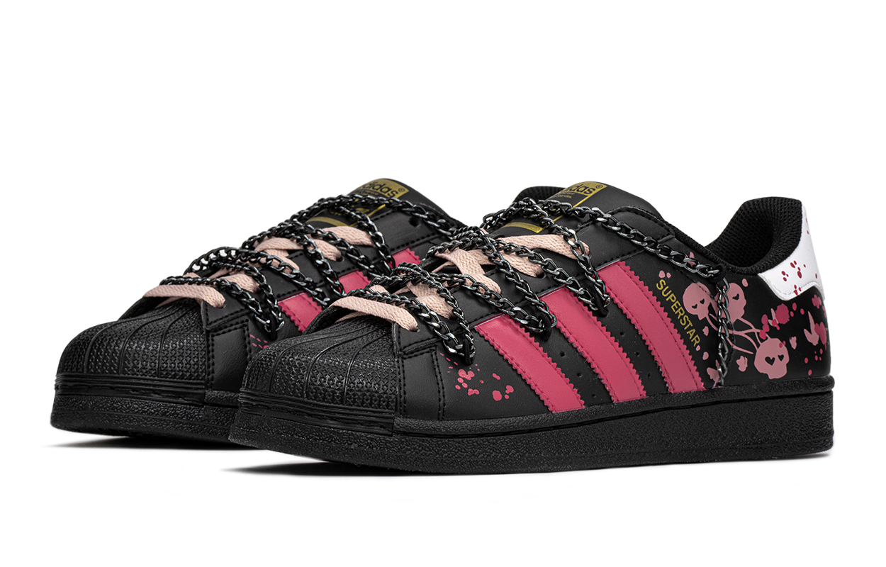 Shop 【訂製運動鞋】adidas originals SUPERSTAR 合成皮革 FZBB 減齡禮盒 亞文化 骷髏頭 暗黑 蝴蝶 低筒 板鞋 男女同款 黑粉