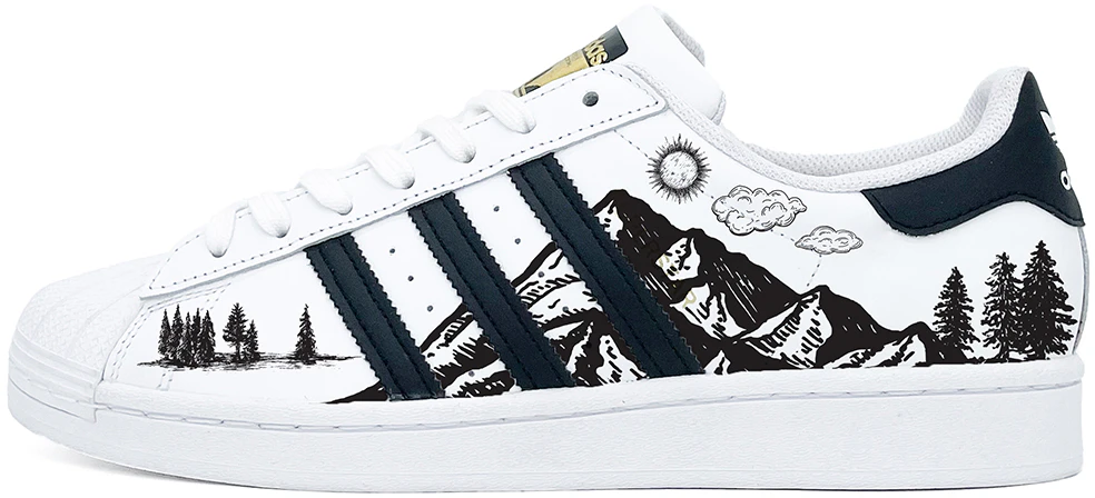 custom-shoes-adidas-originals-superstar-black-white-snow-mountain