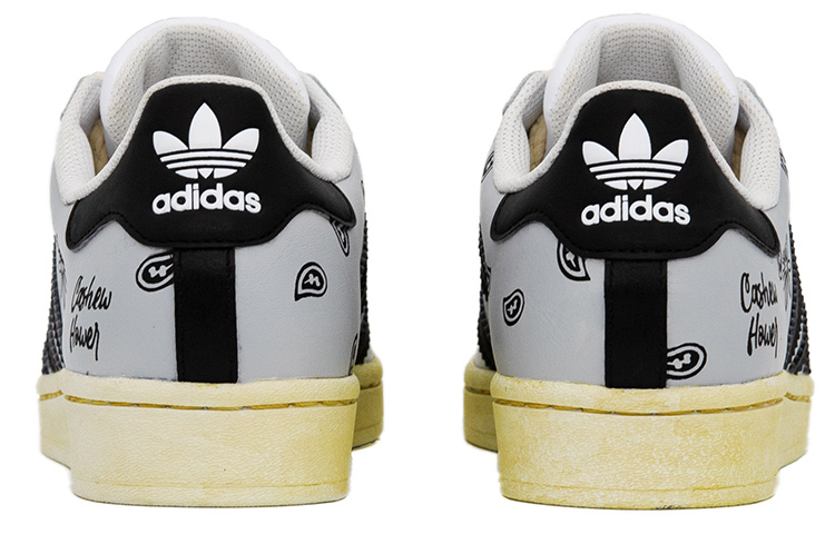 Shop 【客製化球鞋】adidas originals Superstar 腰果花 百搭 做舊 麻繩鞋帶 塗鴉 街頭 休閒 低筒 板鞋 男女同款 黑白灰