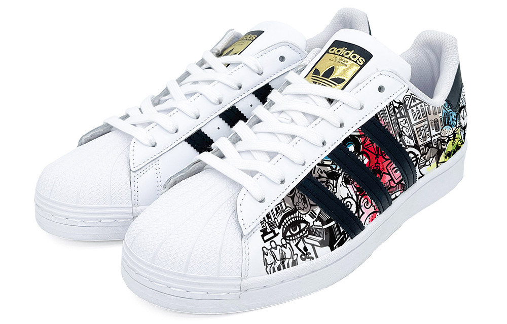 Shop 【客製球鞋】 adidas originals Superstar 貝殼頭 迅速城市 低筒 帆布鞋 男女同款 黑色