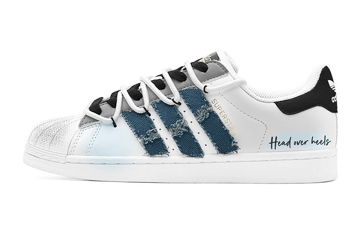 Order 【訂製運動鞋】adidas originals SUPERSTAR 街頭風格 解構風 牛仔布 特製鞋盒 防滑 低筒 滑板鞋 男女款 藍白