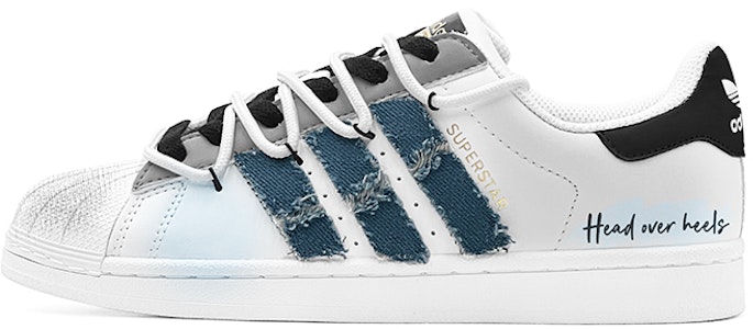 【訂製運動鞋】adidas originals SUPERSTAR 街頭風格 解構風 牛仔布 特製鞋盒 防滑 低筒 滑板鞋 男女款 藍白 Order 【訂製運動鞋】adidas originals SUPERSTAR 街頭風格 解構風 牛仔布 特製鞋盒 防滑 低筒 滑板鞋 男女款 藍白