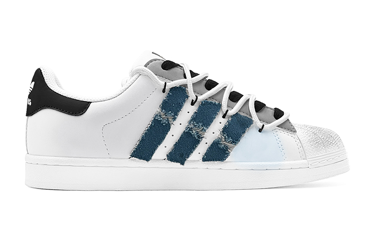 Lookbook 【訂製運動鞋】adidas originals SUPERSTAR 街頭風格 解構風 牛仔布 特製鞋盒 防滑 低筒 滑板鞋 男女款 藍白