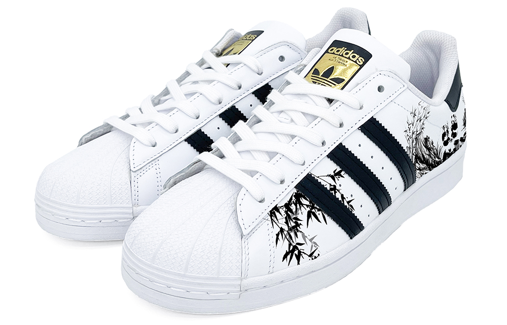 Lookbook 【客製球鞋】 adidas originals Superstar 貝殼頭 水墨熊貓 低筒 板鞋 男女款 黑色
