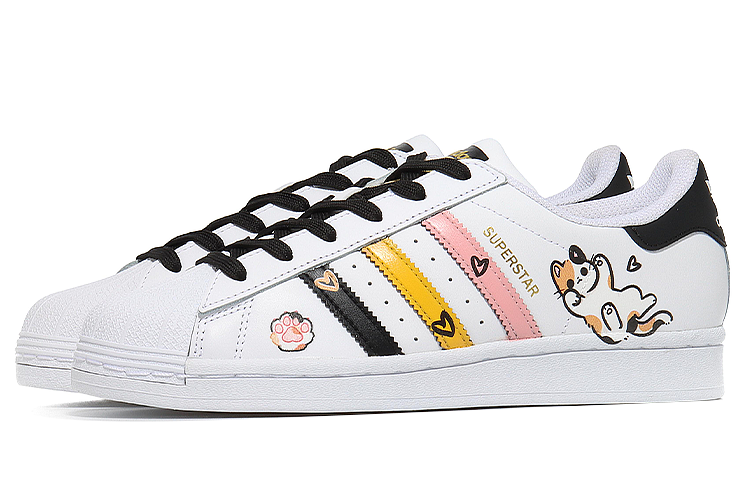 Shop [Sepatu Custom] adidas Originals Superstar 'Lazy Kitten Putih Hitam' EG4958(Team10-三花猫）