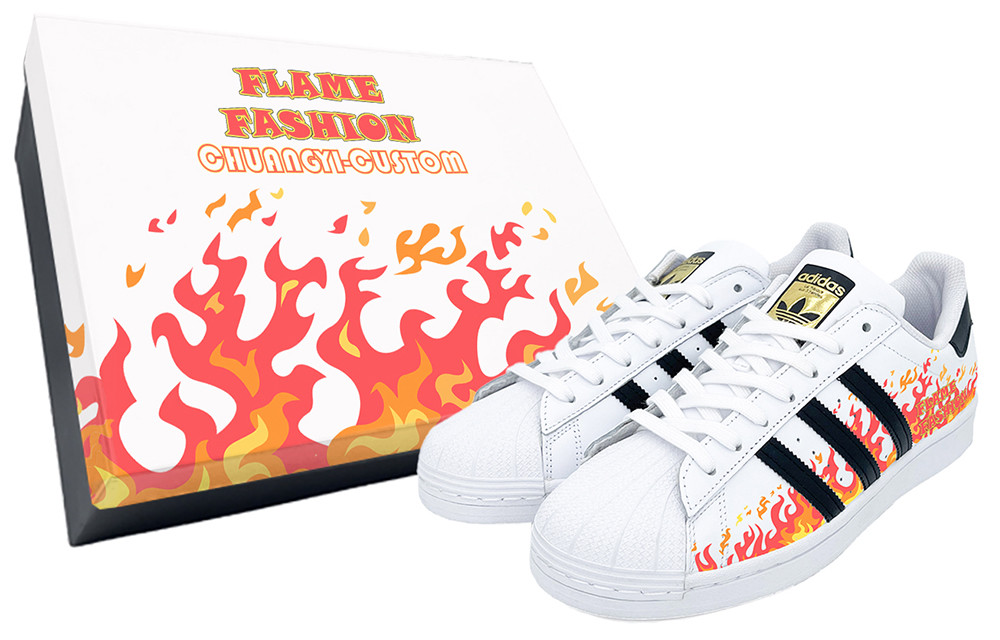 Order 【訂製球鞋】adidas originals Superstar 貝殼頭 紅紅火火 火焰 低筒 板鞋 男女同款 紅色