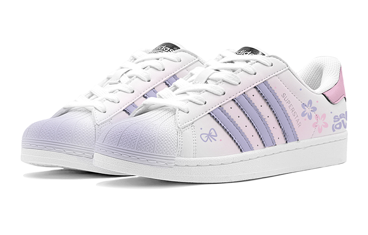 Shop [定制鞋款] adidas Originals Superstar ‘春季紫色花卉’ EG4958(TeamS-浪漫粉紫花花S-BOX)