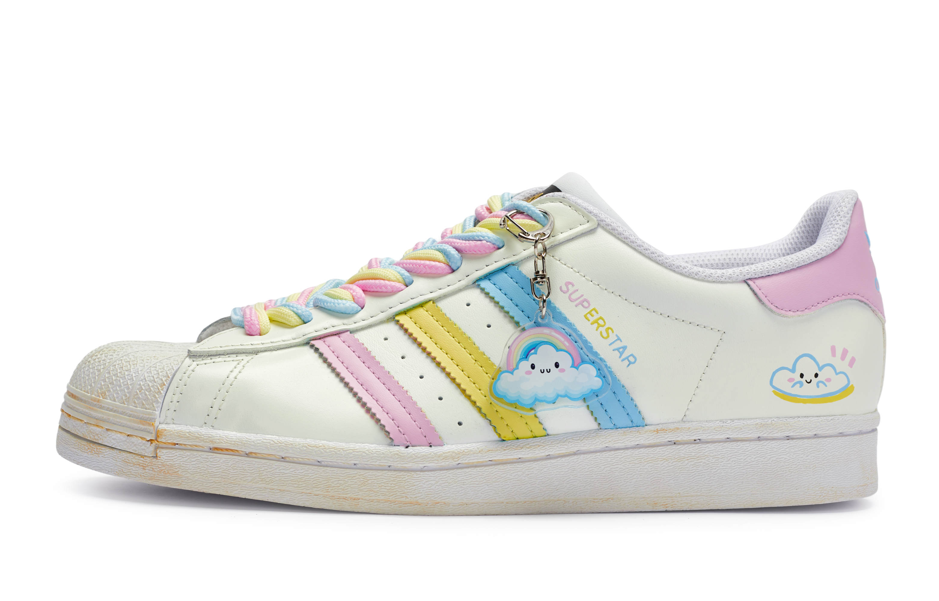 Buy 【客製球鞋】adidas originals Superstar 牛角尖 扭扭彩虹 雲朵 舒適 低筒 板鞋 男女款 白粉藍黃