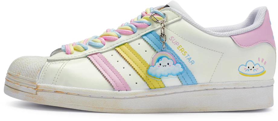 【客製球鞋】adidas originals Superstar 牛角尖 扭扭彩虹 雲朵 舒適 低筒 板鞋 男女款 白粉藍黃 Buy 【客製球鞋】adidas originals Superstar 牛角尖 扭扭彩虹 雲朵 舒適 低筒 板鞋 男女款 白粉藍黃