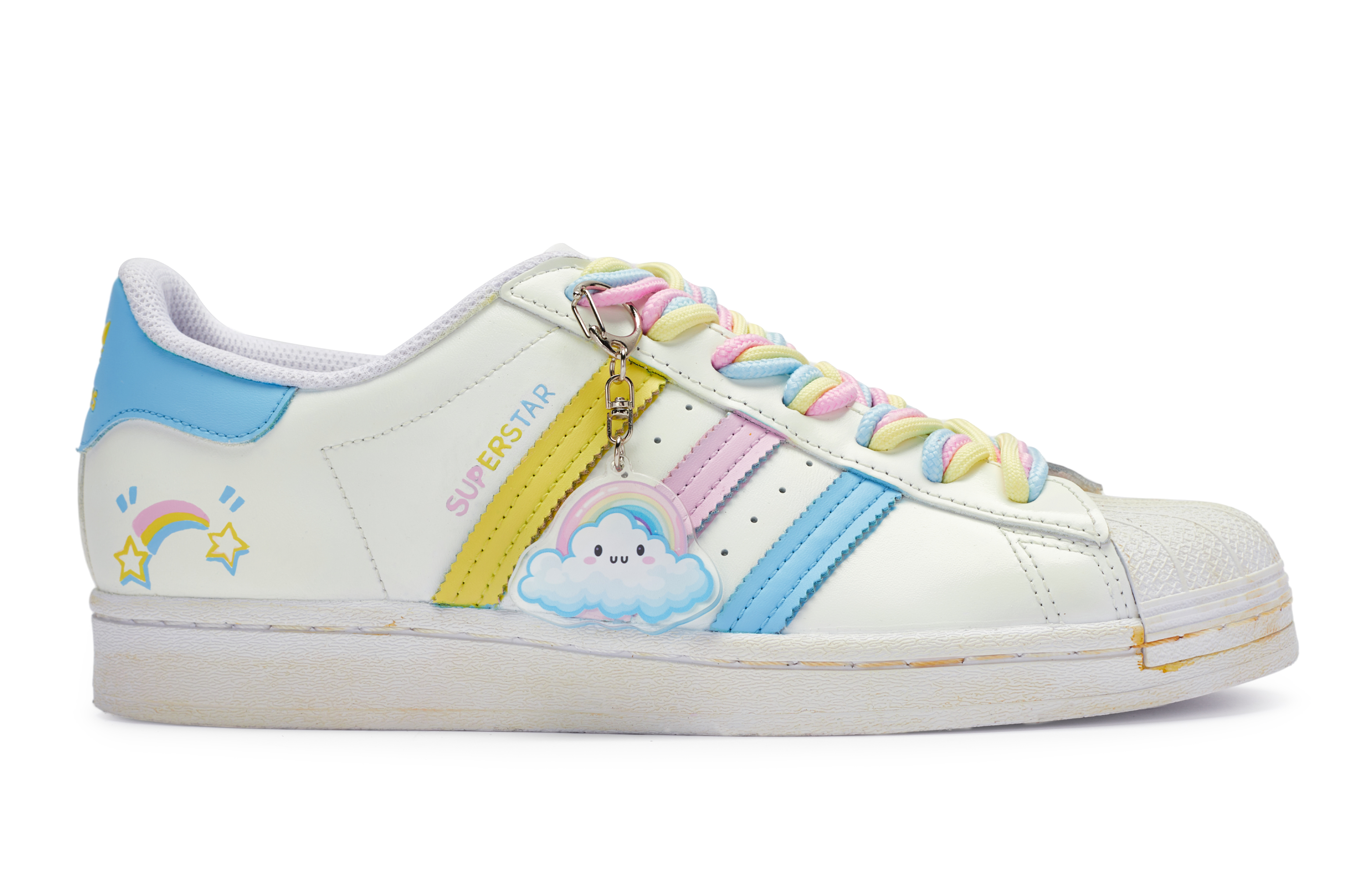 Order 【客製球鞋】adidas originals Superstar 牛角尖 扭扭彩虹 雲朵 舒適 低筒 板鞋 男女款 白粉藍黃