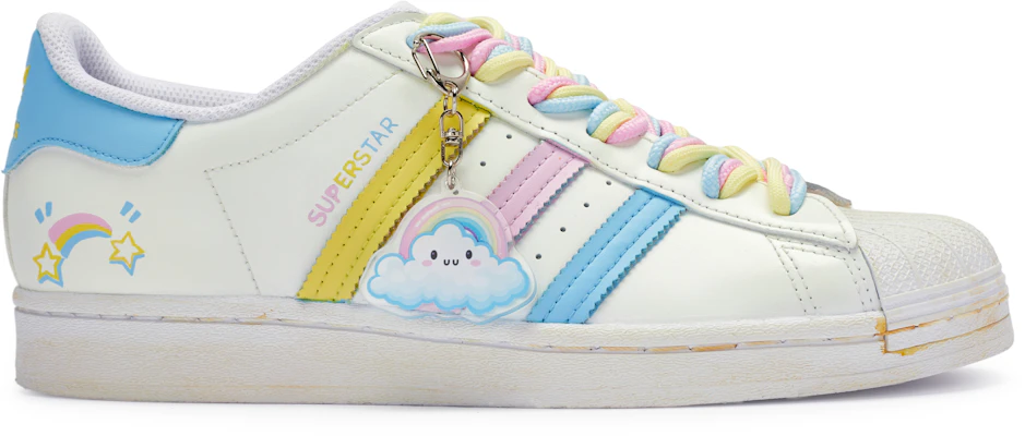 【客製球鞋】adidas originals Superstar 牛角尖 扭扭彩虹 雲朵 舒適 低筒 板鞋 男女款 白粉藍黃 Order 【客製球鞋】adidas originals Superstar 牛角尖 扭扭彩虹 雲朵 舒適 低筒 板鞋 男女款 白粉藍黃