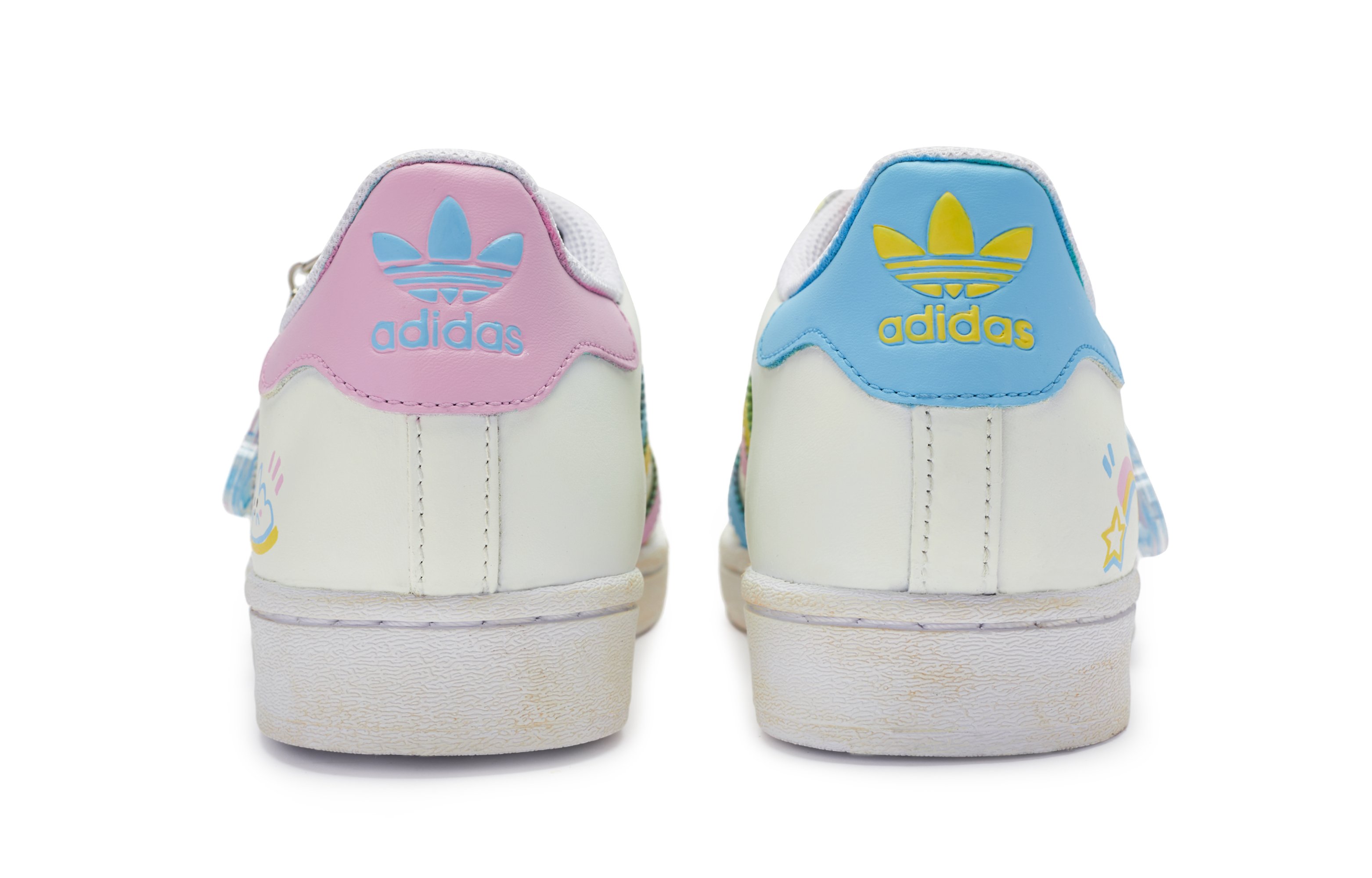 Purchase 【客製球鞋】adidas originals Superstar 牛角尖 扭扭彩虹 雲朵 舒適 低筒 板鞋 男女款 白粉藍黃