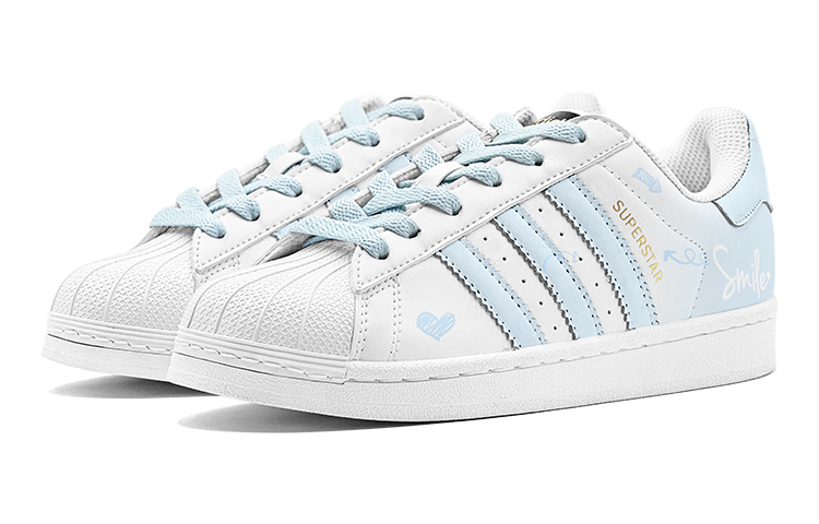 Shop 【客製化球鞋】adidas originals SUPERSTAR夏日遊玩 濃情520 燦笑甜心 特殊鞋盒 低筒 休閒板鞋 男女款 白藍