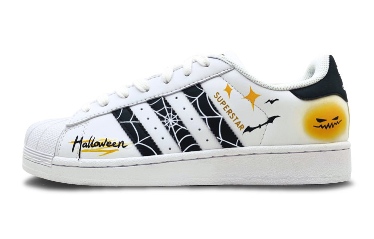 Buy 【定制鞋款】阿迪达斯三叶草超级星黑白‘万圣节涂鸦蜘蛛网’ C77124(Team-S贝壳头万圣节涂鸦)