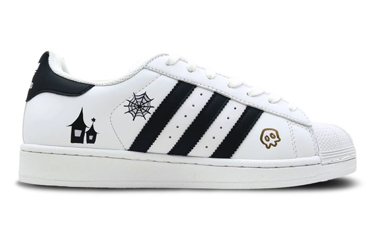 Order 【定制鞋款】阿迪达斯三叶草超级星黑白‘万圣节涂鸦蜘蛛网’ C77124(Team-S贝壳头万圣节涂鸦)
