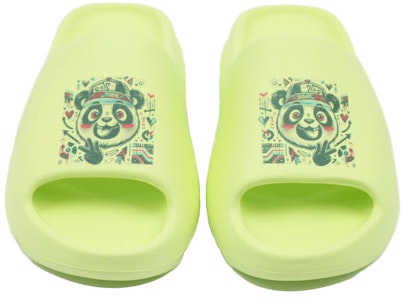 【客製球鞋】adidas originals Yeezy Slide 球場藝術家 嘻哈熊貓 卡通一字拖鞋 男女同款 蘋果綠 Purchase 【客製球鞋】adidas originals Yeezy Slide 球場藝術家 嘻哈熊貓 卡通一字拖鞋 男女同款 蘋果綠