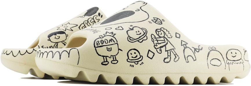 【客製化球鞋】 adidas originals Yeezy Slide 夏日塗鴉 SDS 手繪 卡通 休閒家居 流行街頭拖鞋 男女款 米色 Shop 【客製化球鞋】 adidas originals Yeezy Slide 夏日塗鴉 SDS 手繪 卡通 休閒家居 流行街頭拖鞋 男女款 米色