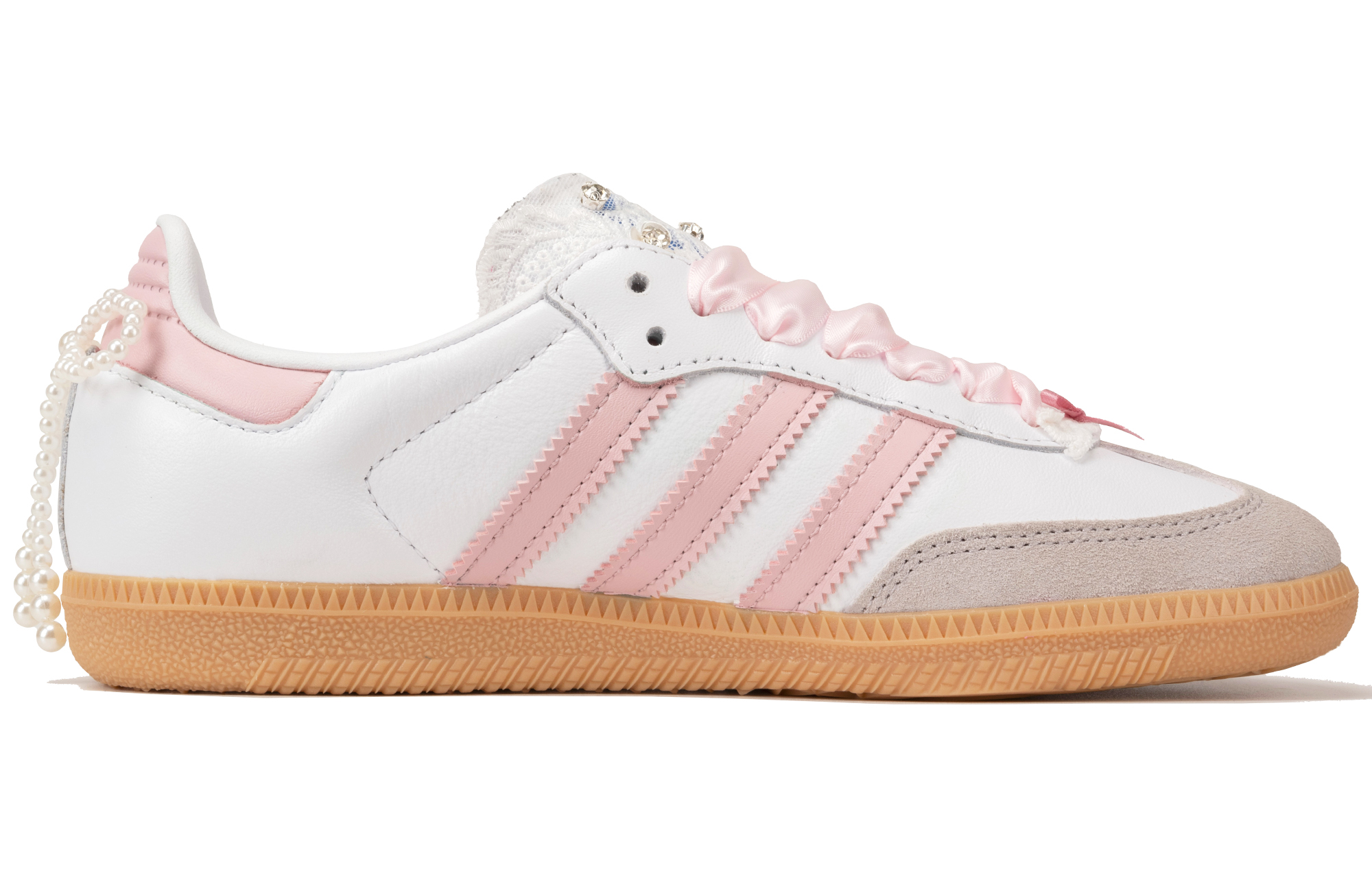Lookbook 【訂製球鞋】 adidas Samba Og 珍珠緞帶 芭蕾風格 女孩 時尚 防滑 板鞋 粉白男女款