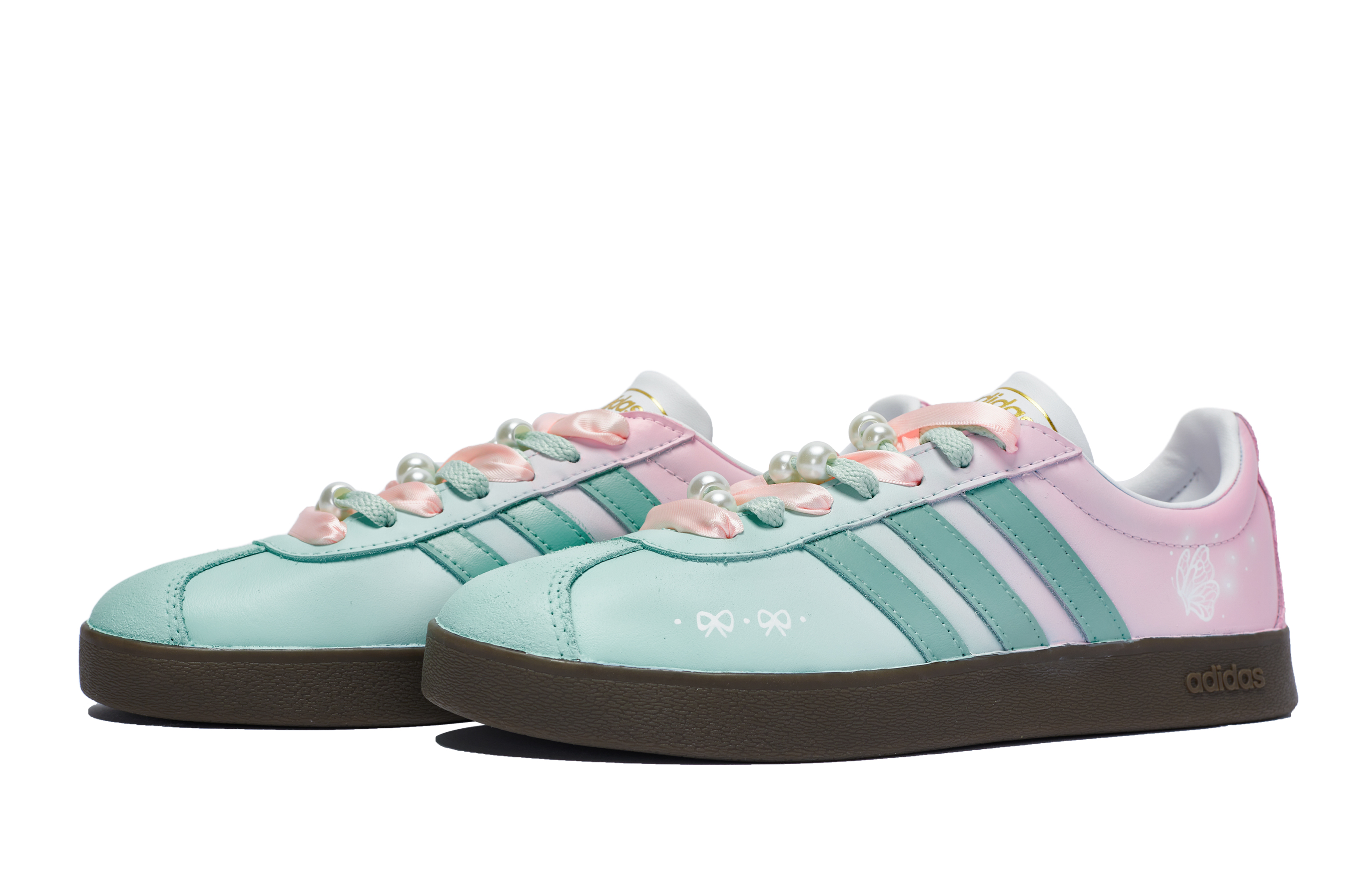 Shop [Sepatu Kustom] adidas dengan Cinta x neo Vl Court 811 'Mint Mambo - Hijau Merah Muda' ID6015(Team80-男女同款蝴蝶恋人S-BOX)