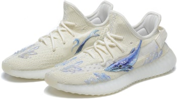 【定制球鞋】adidas originals Yeezy Boost 350 3D藍鯨 舒適百搭 防滑耐磨 低幫 生活休閒鞋 男女同款 米白藍 Lookbook 【定制球鞋】adidas originals Yeezy Boost 350 3D藍鯨 舒適百搭 防滑耐磨 低幫 生活休閒鞋 男女同款 米白藍