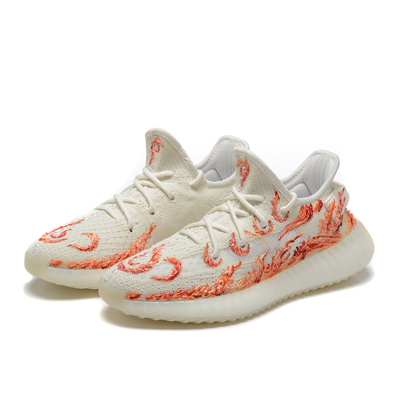 Lookbook 【客製化球鞋】adidas originals Yeezy Boost 350 V2 bone 3D 火力全開 低幫 運動休閒鞋 男女同款 白紅