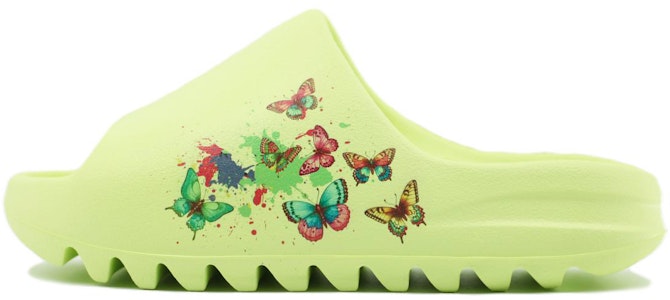 【訂製球鞋】 adidas originals Yeezy Slide 球場藝術家 蝶時舞 蝴蝶 休閒百搭一字拖鞋 男女同款 蘋果綠 Order 【訂製球鞋】 adidas originals Yeezy Slide 球場藝術家 蝶時舞 蝴蝶 休閒百搭一字拖鞋 男女同款 蘋果綠