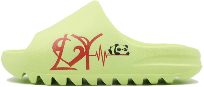 【訂製球鞋】adidas originals Yeezy Slide 球場藝術家 心動熊貓 心電圖 防滑耐磨舒適百搭 橡膠底一字拖鞋 男女同款 蘋果綠 Order 【訂製球鞋】adidas originals Yeezy Slide 球場藝術家 心動熊貓 心電圖 防滑耐磨舒適百搭 橡膠底一字拖鞋 男女同款 蘋果綠