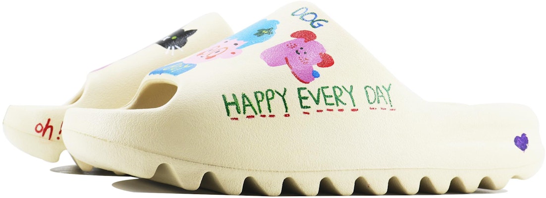 【訂製球鞋】adidas originals Yeezy Slide 歡樂鬼 SDS 手繪卡通 休閒出街 EVA 防滑人字拖 鞋 男女同款 米色 Purchase 【訂製球鞋】adidas originals Yeezy Slide 歡樂鬼 SDS 手繪卡通 休閒出街 EVA 防滑人字拖 鞋 男女同款 米色