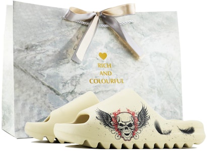 【客製球鞋】adidas originals Yeezy Slide SDS 骷髏頭 暗黑藝術 炫酷 地獄 卡通 復古 休閒 一字拖鞋 男女款 黑米 Buy 【客製球鞋】adidas originals Yeezy Slide SDS 骷髏頭 暗黑藝術 炫酷 地獄 卡通 復古 休閒 一字拖鞋 男女款 黑米