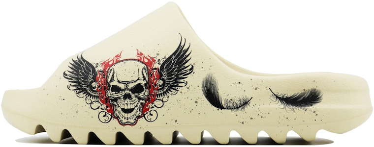 【客製球鞋】adidas originals Yeezy Slide SDS 骷髏頭 暗黑藝術 炫酷 地獄 卡通 復古 休閒 一字拖鞋 男女款 黑米 Order 【客製球鞋】adidas originals Yeezy Slide SDS 骷髏頭 暗黑藝術 炫酷 地獄 卡通 復古 休閒 一字拖鞋 男女款 黑米
