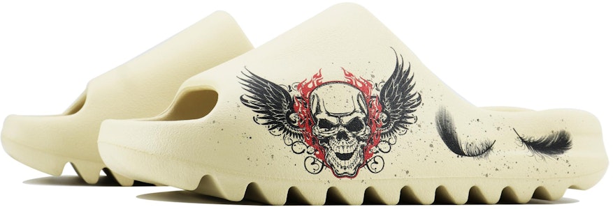 【客製球鞋】adidas originals Yeezy Slide SDS 骷髏頭 暗黑藝術 炫酷 地獄 卡通 復古 休閒 一字拖鞋 男女款 黑米 Shop 【客製球鞋】adidas originals Yeezy Slide SDS 骷髏頭 暗黑藝術 炫酷 地獄 卡通 復古 休閒 一字拖鞋 男女款 黑米