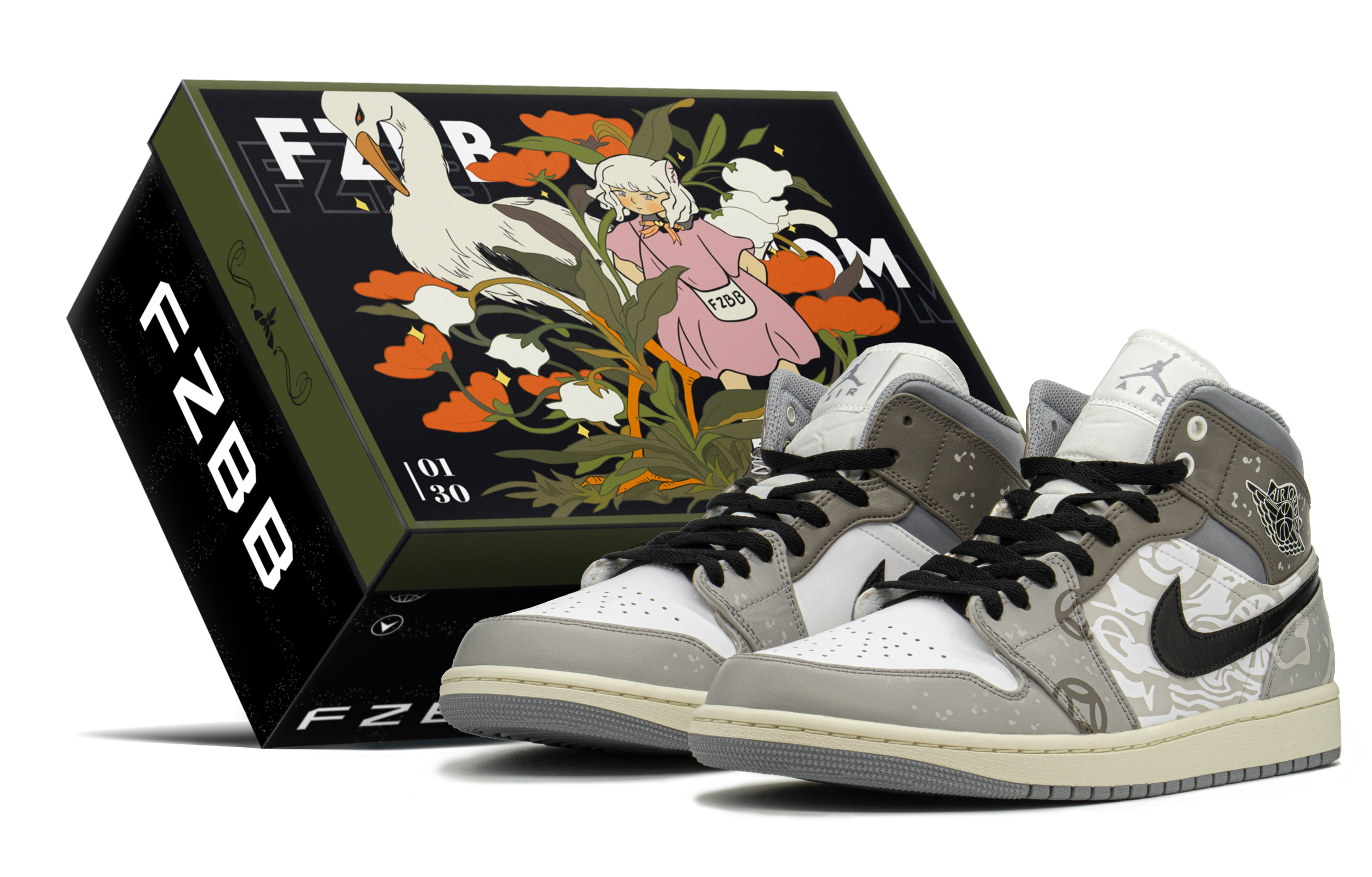 Buy [Kasut Custom] Air Jordan 1 'Tahun Naga Kelabu Hitam' 554724-135(TeamA-AJ除夕年兽2S-BOX)